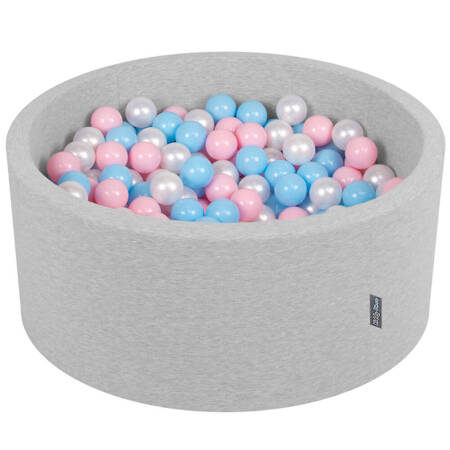 KiddyMoon Suchy basen okrągły z piłeczkami 7cm 90x40 Zabawka basen piankowy, jasnoszary: babyblue-pudrowy róż-perła