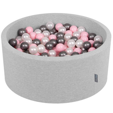KiddyMoon Suchy basen okrągły z piłeczkami 7cm 90x40 Zabawka basen piankowy, jasnoszary: perła-pudrowy róż-srebrny
