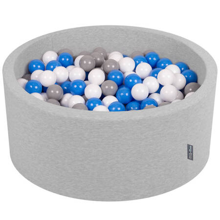 KiddyMoon Suchy basen okrągły z piłeczkami 7cm 90x40 Zabawka basen piankowy, jasnoszary: szary-biały-niebieski