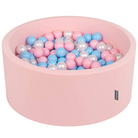 KiddyMoon Suchy basen okrągły z piłeczkami 7cm 90x40 Zabawka basen piankowy, różowy: babyblue-pudrowy róż-perła