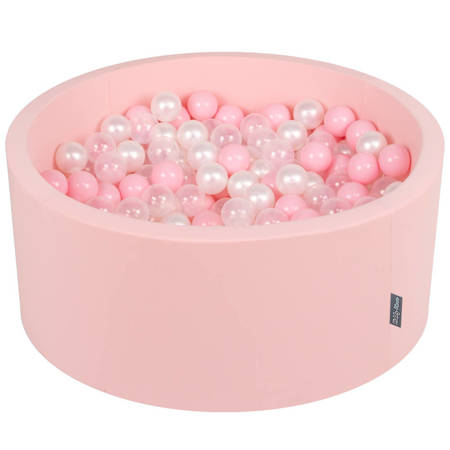 KiddyMoon Suchy basen okrągły z piłeczkami 7cm 90x40 Zabawka basen piankowy, różowy: pudrowy róż-perła-transparent