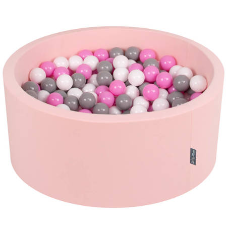 KiddyMoon Suchy basen okrągły z piłeczkami 7cm 90x40 Zabawka basen piankowy, różowy: szary-biały-róż