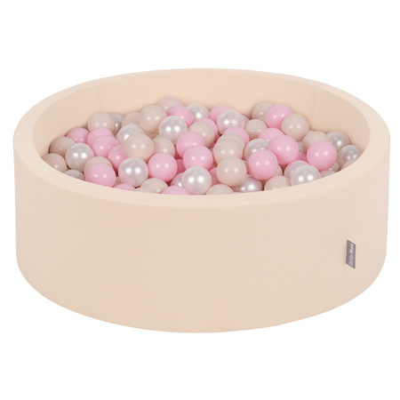KiddyMoon Suchy basen okrągły z piłeczkami 7cm Zabawka basen piankowy, beżowy: pastelowy beż-pudrowy róż-perła