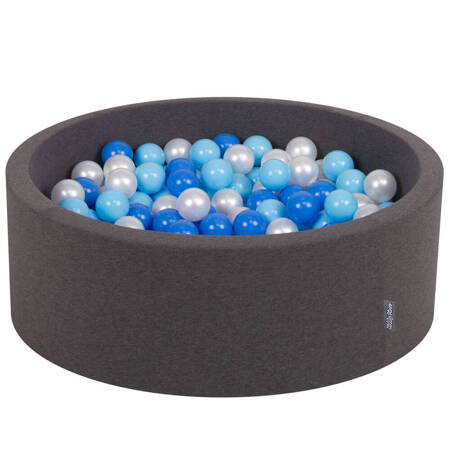 KiddyMoon Suchy basen okrągły z piłeczkami 7cm Zabawka basen piankowy, ciemnoszary: babyblue-niebieski-perła