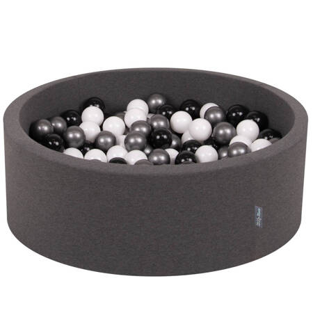 KiddyMoon Suchy basen okrągły z piłeczkami 7cm Zabawka basen piankowy, ciemnoszary: biały-czarny-srebrny