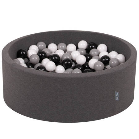KiddyMoon Suchy basen okrągły z piłeczkami 7cm Zabawka basen piankowy, ciemnoszary: biały-czarny-szary