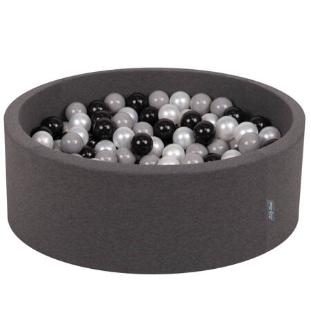 KiddyMoon Suchy basen okrągły z piłeczkami 7cm Zabawka basen piankowy, ciemnoszary: czarny-szary-perła
