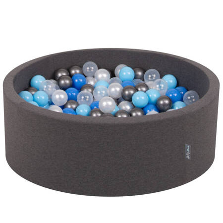 KiddyMoon Suchy basen okrągły z piłeczkami 7cm Zabawka basen piankowy, ciemnoszary: perła-niebieski-babyblue-transparent-srebrny