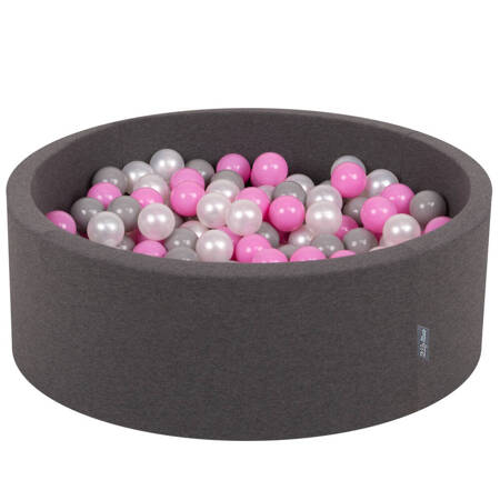 KiddyMoon Suchy basen okrągły z piłeczkami 7cm Zabawka basen piankowy, ciemnoszary: perła-szary-róż