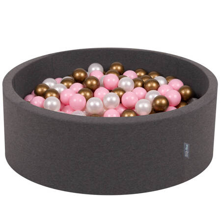 KiddyMoon Suchy basen okrągły z piłeczkami 7cm Zabawka basen piankowy, ciemnoszary: pudrowy róż-perła-złoty