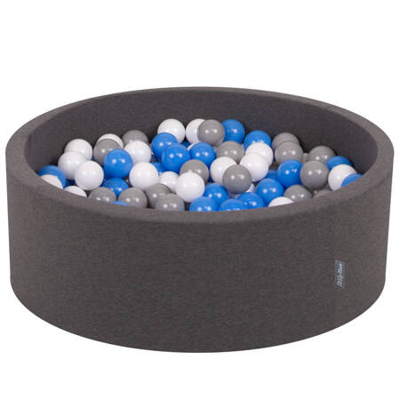 KiddyMoon Suchy basen okrągły z piłeczkami 7cm Zabawka basen piankowy, ciemnoszary: szary-biały-niebieski