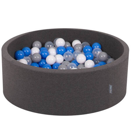 KiddyMoon Suchy basen okrągły z piłeczkami 7cm Zabawka basen piankowy, ciemnoszary: szary-biały-niebieski-transparent