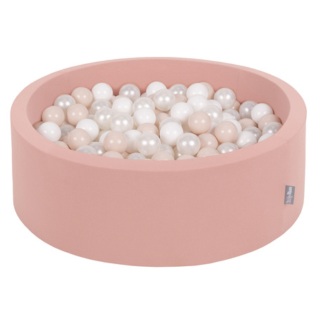 KiddyMoon Suchy basen okrągły z piłeczkami 7cm Zabawka basen piankowy, cynamonowy: pastelowy beż-biały-perła