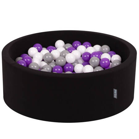 KiddyMoon Suchy basen okrągły z piłeczkami 7cm Zabawka basen piankowy, czarny: biały-szary-fiolet