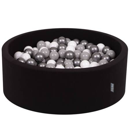 KiddyMoon Suchy basen okrągły z piłeczkami 7cm Zabawka basen piankowy, czarny: biały-szary-srebrny