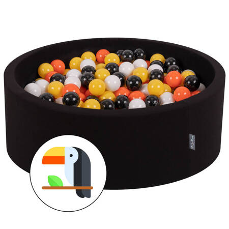 KiddyMoon Suchy basen okrągły z piłeczkami 7cm Zabawka basen piankowy, czarny: czarny-biały-pomarańcz-żółty