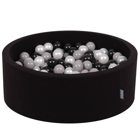 KiddyMoon Suchy basen okrągły z piłeczkami 7cm Zabawka basen piankowy, czarny: czarny-szary-perła