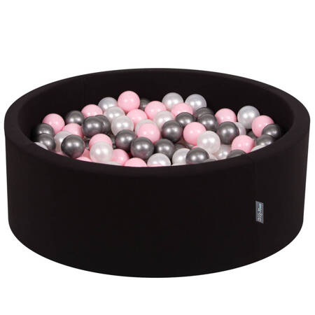 KiddyMoon Suchy basen okrągły z piłeczkami 7cm Zabawka basen piankowy, czarny: perła-pudrowy róż-srebrny