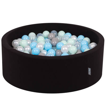 KiddyMoon Suchy basen okrągły z piłeczkami 7cm Zabawka basen piankowy, czarny: perła-szary-transparent-babyblue-mięta