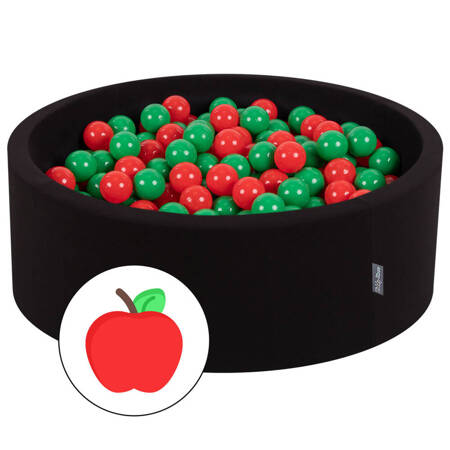 KiddyMoon Suchy basen okrągły z piłeczkami 7cm Zabawka basen piankowy, czarny: zielony-czerwony