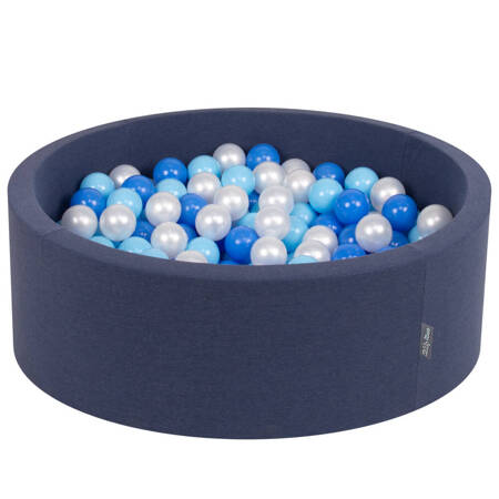 KiddyMoon Suchy basen okrągły z piłeczkami 7cm Zabawka basen piankowy, granatowy: babyblue-niebieski-perła