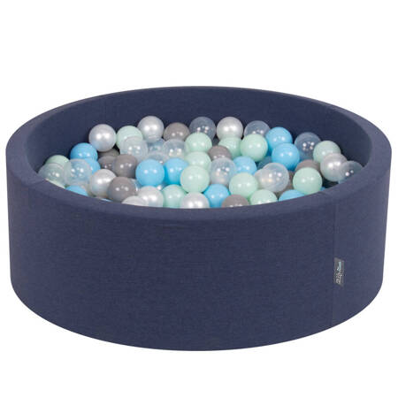 KiddyMoon Suchy basen okrągły z piłeczkami 7cm Zabawka basen piankowy, granatowy: perła-szary-transparent-babyblue-mięta