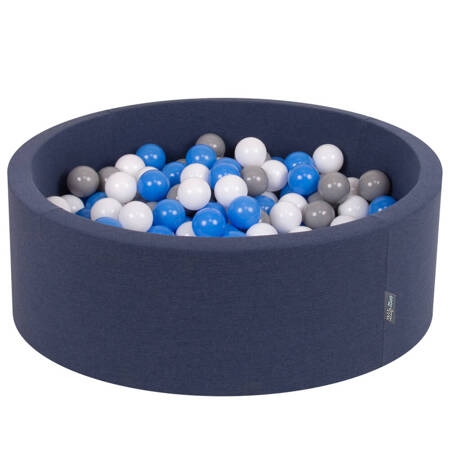 KiddyMoon Suchy basen okrągły z piłeczkami 7cm Zabawka basen piankowy, granatowy: szary-biały-niebieski