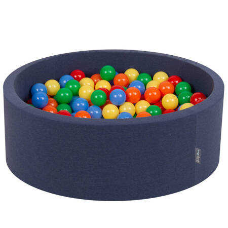 KiddyMoon Suchy basen okrągły z piłeczkami 7cm Zabawka basen piankowy, granatowy: żółty-zielony-niebieski-czerwony-pomarańcz