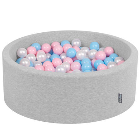 KiddyMoon Suchy basen okrągły z piłeczkami 7cm Zabawka basen piankowy, jasnoszary: babyblue-pudrowy róż-perła