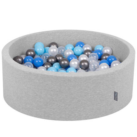 KiddyMoon Suchy basen okrągły z piłeczkami 7cm Zabawka basen piankowy, jasnoszary: perła-niebieski-babyblue-transparent-srebrny