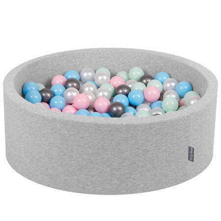 KiddyMoon Suchy basen okrągły z piłeczkami 7cm Zabawka basen piankowy, jasnoszary: perła-pudrowy róż-babyblue-mięta-srebrny