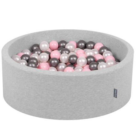 KiddyMoon Suchy basen okrągły z piłeczkami 7cm Zabawka basen piankowy, jasnoszary: perła-pudrowy róż-srebrny