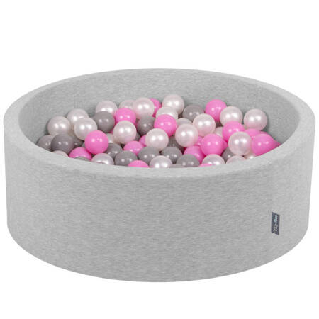 KiddyMoon Suchy basen okrągły z piłeczkami 7cm Zabawka basen piankowy, jasnoszary: perła-szary-róż