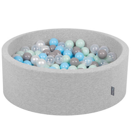 KiddyMoon Suchy basen okrągły z piłeczkami 7cm Zabawka basen piankowy, jasnoszary: perła-szary-transparent-babyblue-mięta
