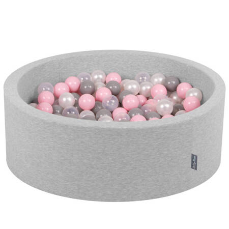 KiddyMoon Suchy basen okrągły z piłeczkami 7cm Zabawka basen piankowy, jasnoszary: perła-szary-transparent-pudrowy róż