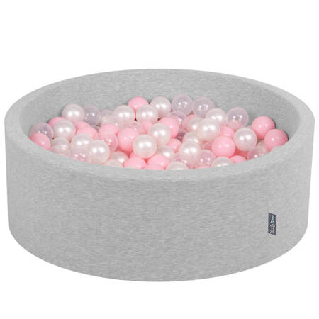 KiddyMoon Suchy basen okrągły z piłeczkami 7cm Zabawka basen piankowy, jasnoszary: pudrowy róż-perła-transparent
