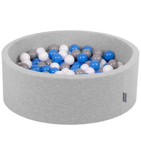 KiddyMoon Suchy basen okrągły z piłeczkami 7cm Zabawka basen piankowy, jasnoszary: szary-biały-niebieski