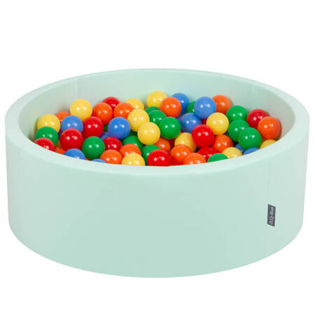 KiddyMoon Suchy basen okrągły z piłeczkami 7cm Zabawka basen piankowy, miętowy: żółty-zielony-niebieski-czerwony-pomarańcz
