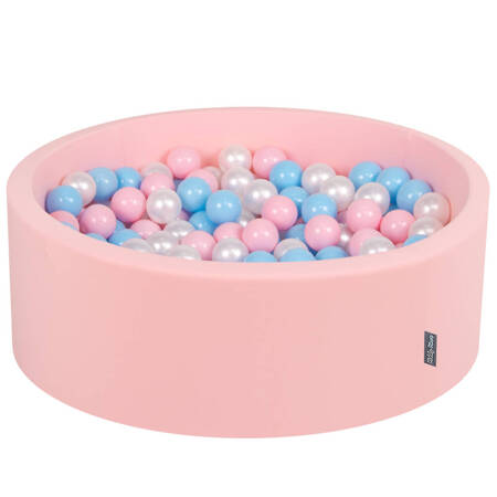 KiddyMoon Suchy basen okrągły z piłeczkami 7cm Zabawka basen piankowy, różowy: babyblue-pudrowy róż-perła
