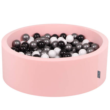 KiddyMoon Suchy basen okrągły z piłeczkami 7cm Zabawka basen piankowy, różowy: biały-czarny-srebrny