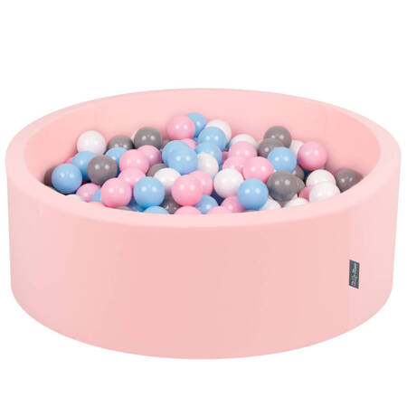 KiddyMoon Suchy basen okrągły z piłeczkami 7cm Zabawka basen piankowy, różowy: biały-szary-babyblue-pudrowy róż