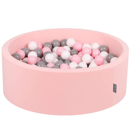 KiddyMoon Suchy basen okrągły z piłeczkami 7cm Zabawka basen piankowy, różowy: biały-szary-pudrowy róż