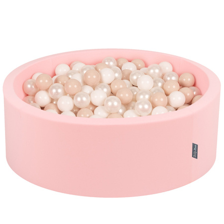 KiddyMoon Suchy basen okrągły z piłeczkami 7cm Zabawka basen piankowy, różowy: pastelowy beż-biały-perła