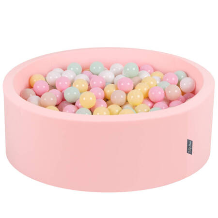 KiddyMoon Suchy basen okrągły z piłeczkami 7cm Zabawka basen piankowy, różowy: pastelowy beż-pastelowy żółty-biały-mięta-pudrowy róż