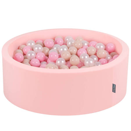 KiddyMoon Suchy basen okrągły z piłeczkami 7cm Zabawka basen piankowy, różowy: pastelowy beż-pudrowy róż-perła