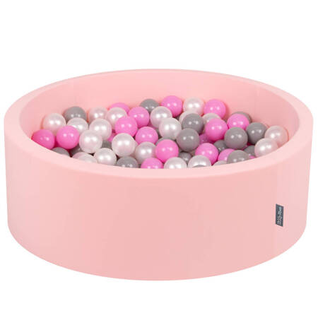 KiddyMoon Suchy basen okrągły z piłeczkami 7cm Zabawka basen piankowy, różowy: perła-szary-róż