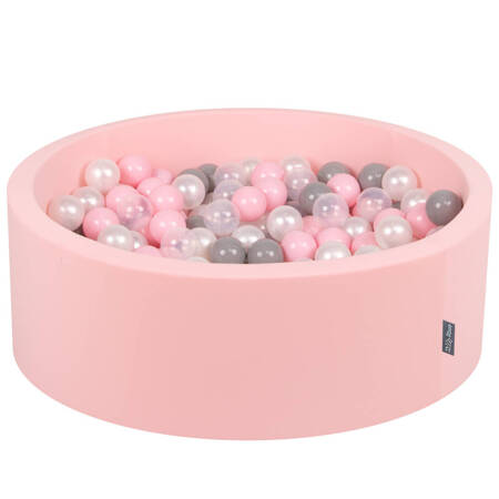 KiddyMoon Suchy basen okrągły z piłeczkami 7cm Zabawka basen piankowy, różowy: perła-szary-transparent-pudrowy róż