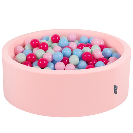 KiddyMoon Suchy basen okrągły z piłeczkami 7cm Zabawka basen piankowy, różowy: pudrowy róż-ciemny róż-babyblue-mięta