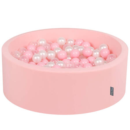 KiddyMoon Suchy basen okrągły z piłeczkami 7cm Zabawka basen piankowy, różowy: pudrowy róż-perła-transparent