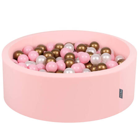 KiddyMoon Suchy basen okrągły z piłeczkami 7cm Zabawka basen piankowy, różowy: pudrowy róż-perła-złoty